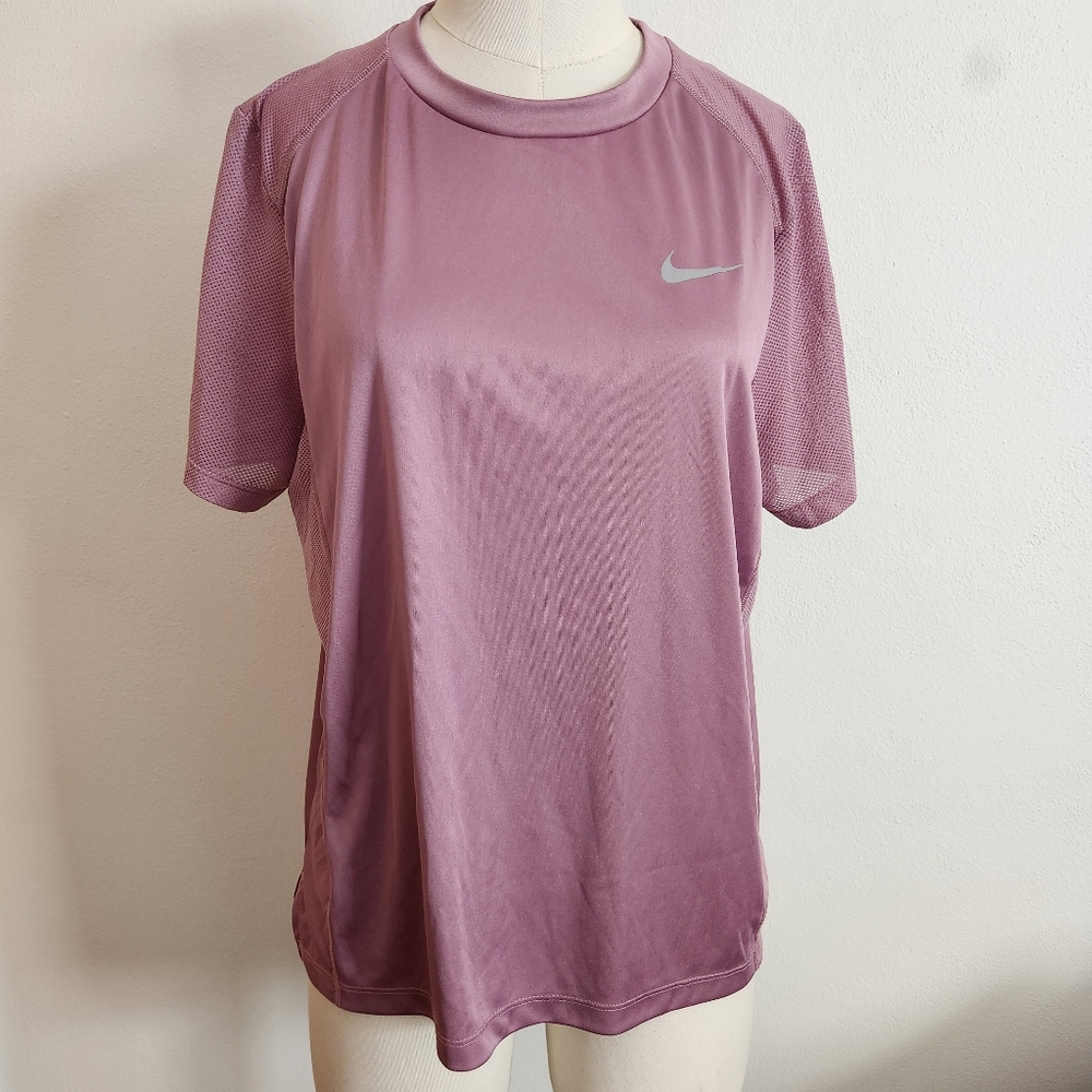 💓 Nike Women Dri-FIT Miler Running Top Mesh Fabric Dusty Mauve
